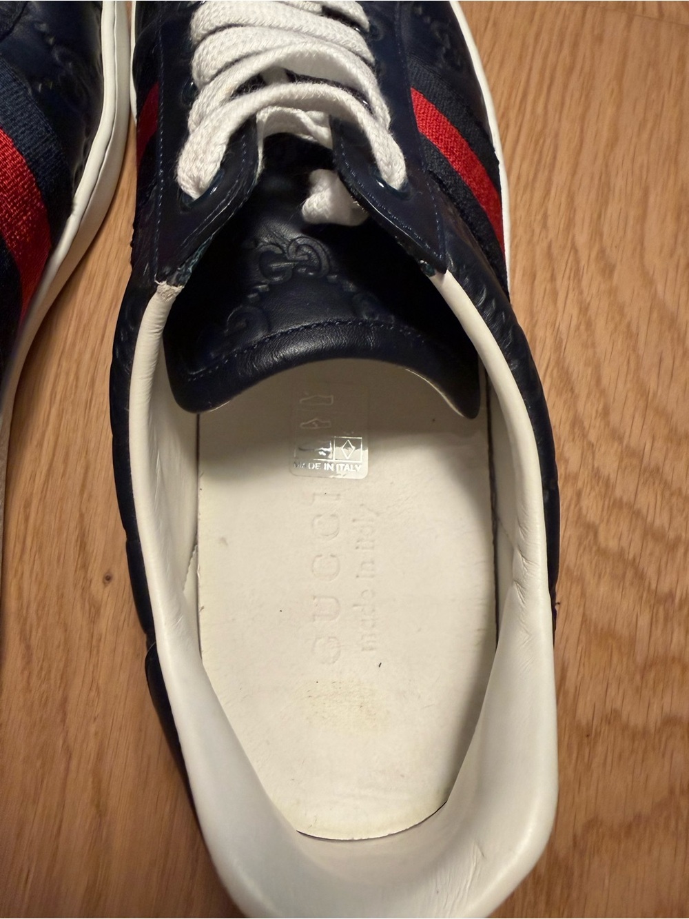 Gucci Navy Leather Men's Sneaker with Red and Blue Web - Picture 8 of 9